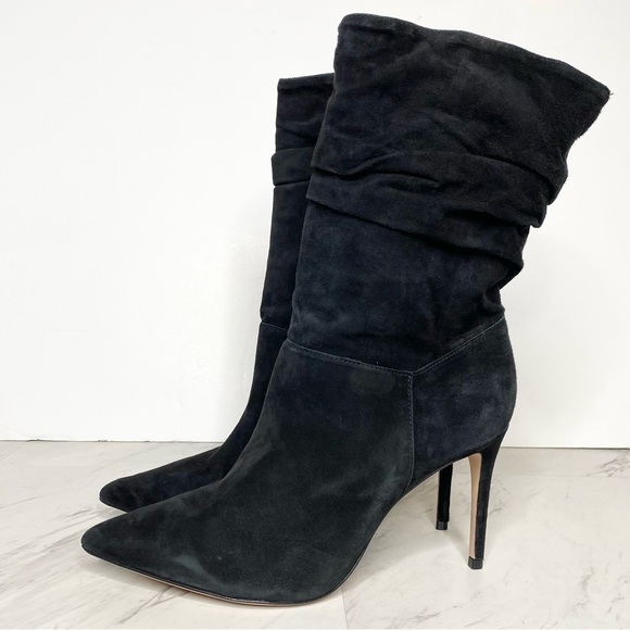 Schutz Ashlee Black Suede Slouch Heeled Boot 11B - Picture 1 of 16